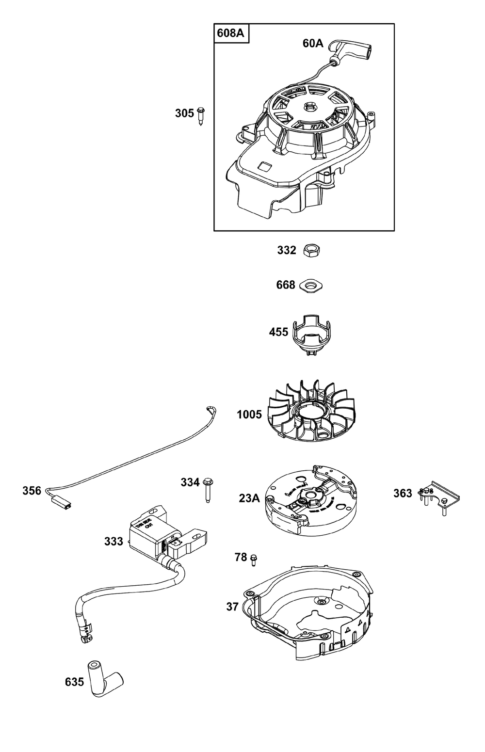 Flywheel, Ignition, And Starter Group Diagram and Parts List for 104M02-0241-H5 100000 - 19Z999 Briggs and Stratton Engine